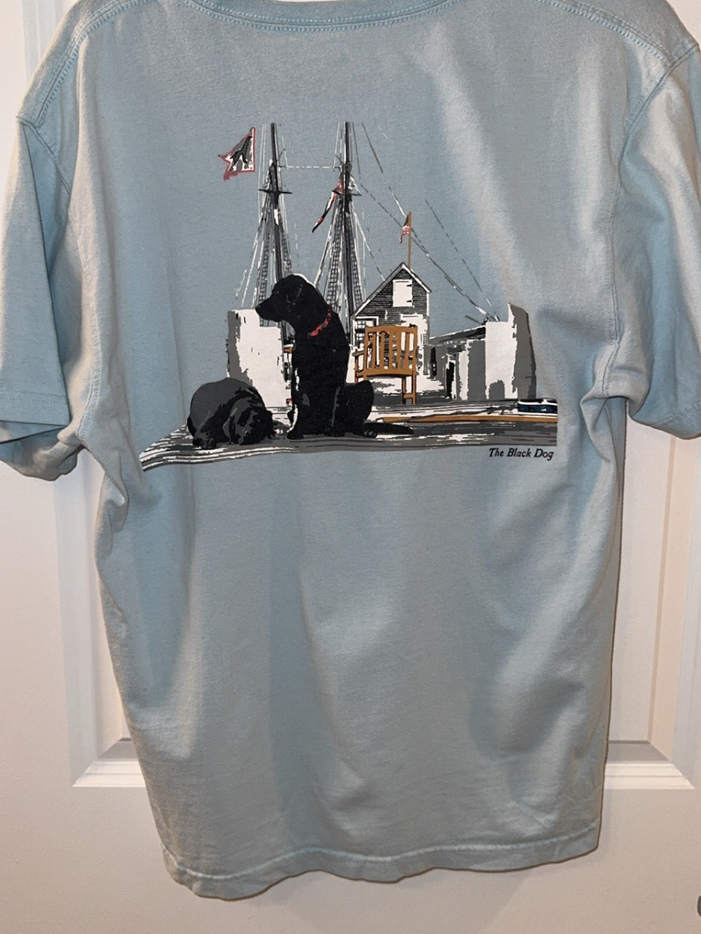 The Black Dog Men’s Light Blue Short Sleeve Tee with Black Dog Graphic